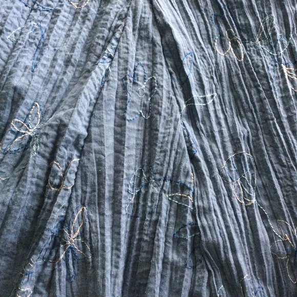 Floral Embroidered Flared Skirt - Shades of Blue and White - Picture 3 of 5